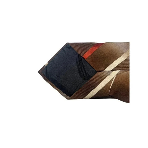 WEMLON by Wembley Vintage Thin Striped Tan Hazelnut & Red Tie 55" x 4" - Picture 4 of 11